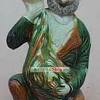Chinese Classic Archaized Tang San Cai Statue-Hu Figure Holding Vase