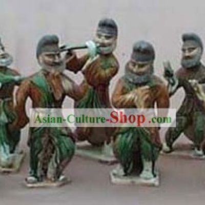 Chinese Classic Archaized Tang San Cai Statue-Group of Hu Musicians (Seven Pieces Set)