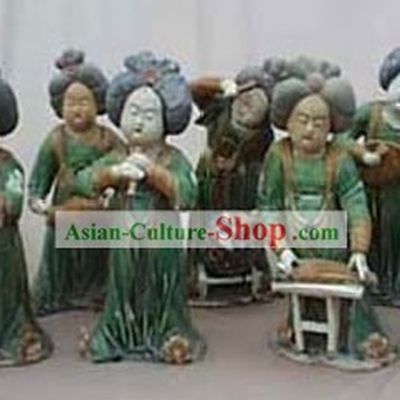 Chinese Classic Archaized Tang San Cai Statue-Tang Dynasty Palace Musicians (Eight Pieces Set)
