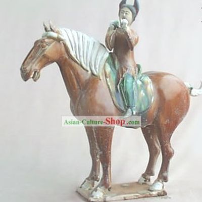 Chinese Classic Archaized Tang San Cai Statue-Tang Dynasty Palace Riding Girl