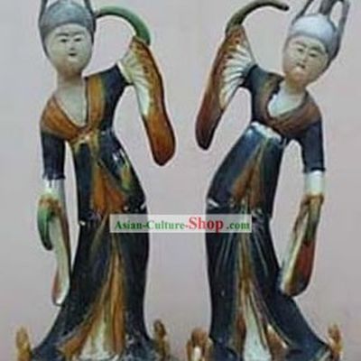 Chinese Classic Archaized Tang San Cai Statue-Tang Dynasty Palace Dancers(Pair)