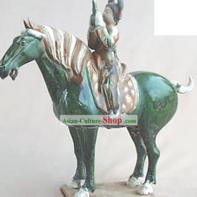 Chinese Classic Archaized Tang San Cai Statue-Tang Dynasty Happy Palace Riding Woman