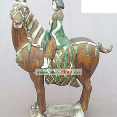 Chinese Classic Archaized Tang San Cai Statue-Tang Dynasty Riding Fat Woman
