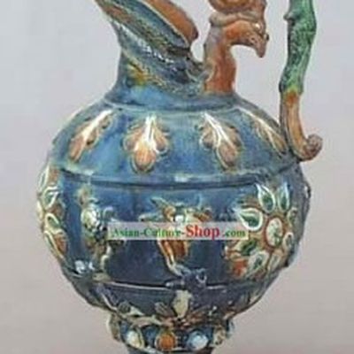Chinese Classic Archaized Tang San Cai Statue-Phoenix Queen Kettle