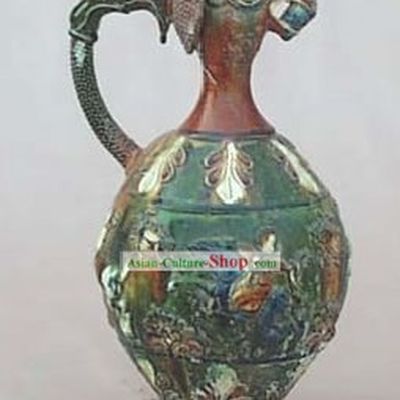 Chinese Classic Archaized Tang San Cai Statue-Phoenix Head Kettle