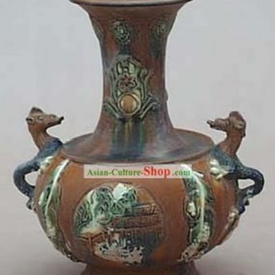 Chinese Classic Archaized Tang San Cai Statue-Dragon Amphora Jar