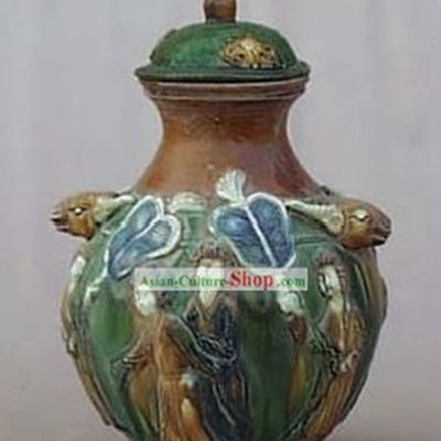 Chinese Classic Archaized Tang San Cai Statue-Sheep Head Amphora Lidded Tang Dynasty Rich Lady Jar