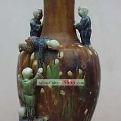 Chinese Classic Archaized Tang San Cai Statue-Five Children Jar