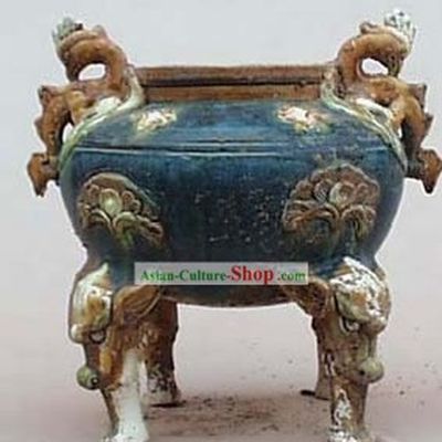 Chinese Classic Archaized Tang San Cai Statue-Phoenix Ears Tripod pot