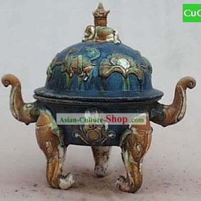 Chinese Classic Archaized Tang San Cai Statue-Tang Dynasty Elephant Foot Censer