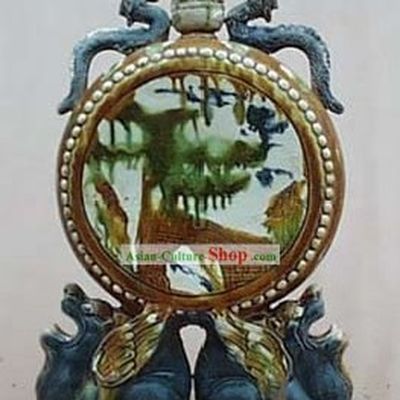 Chinese Classic Archaized Tang San Cai Statue-Ancient Beast Holding up Dragon Drum