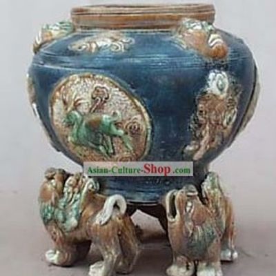 Chinese Classic Archaized Tang San Cai Statue-Kylin Shaped Foot Zun
