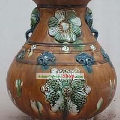 Chinese Classic Archaized Tang San Cai Statue-Elephant Head Shaped Ear Jar