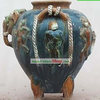 Chinese Classic Archaized Tang San Cai Statue-Tang Dynasty Palace Four Feet Pot