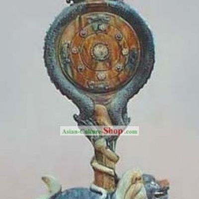 Chinese Classic Archaized Tang San Cai Statue-Twin Dragons Drum