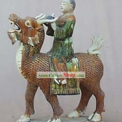 Chinese Classic Archaized Tang San Cai Statue-Kylins