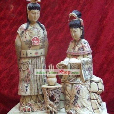 Chinese Classic Ox Bone Handicraft Sculpture Statue-Dream of Red Chamber