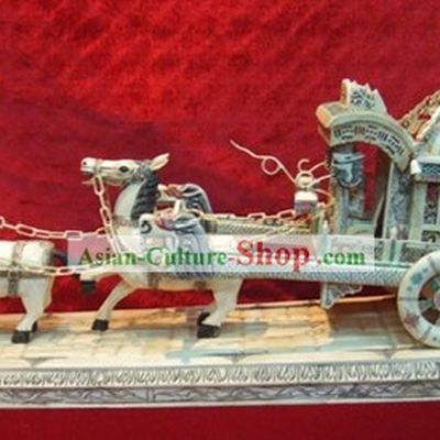 Chinese Classic Ox Bone Handicraft Sculpture Statue-Carriage