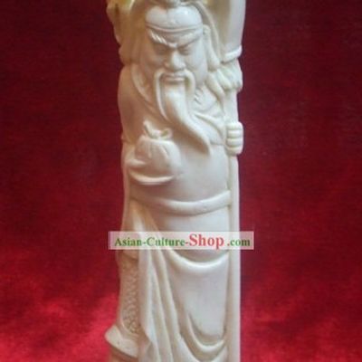 Chinese Classic Ox Bone Handicraft Sculpture Pencial Vase-Guan Gong