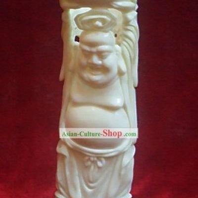 Chinese Classic Ox Bone Handicraft Sculpture Pencial Vase-Ni Le Fo