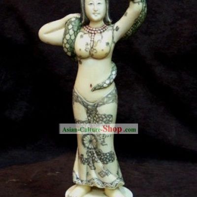 Chinese Classic Ox Bone Handicraft Sculpture Statue-Snake Girl