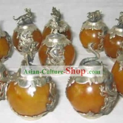 Chinese Classic Palace Silver Amber Sheng Xiao Twelve Animals