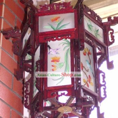 Chinese Two Layers Hand Painted and Carved Palace Flower and Bird Lantern