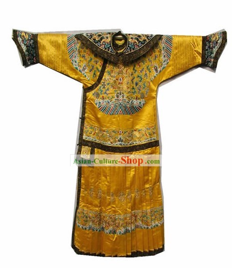 Chinese Classic Hand Made Golden Silk Emperor Costume of Qing Dynasty