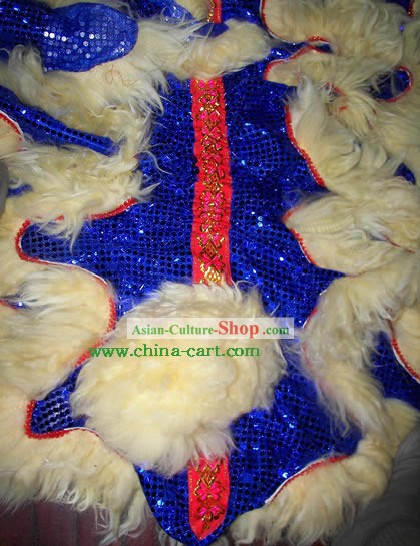 Professional Long Wool Blue Sequins Lion Dance Body Costumes Pants Claws