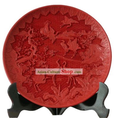 Chinese Palace Lacquer Works-Crane Longevity Plate
