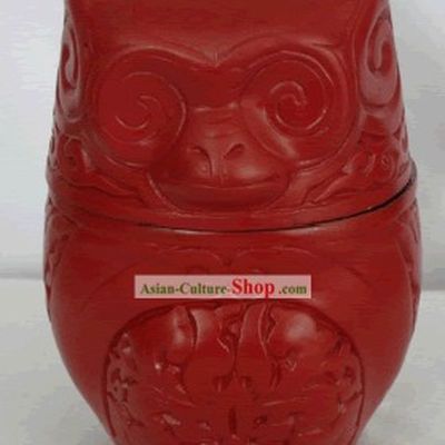 Chinese Hand Carved Palace Lacquer Box-Gorilla