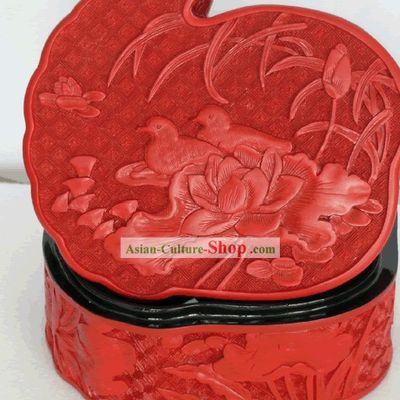 Chinese Hand Carved Palace Lacquer Craft-Mandarin Ducks Box