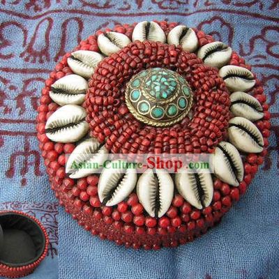 Tibet Red Coral Embroidery Box
