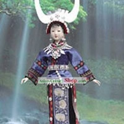 Handmade Peking Silk Figurine Doll - Yi Minority Girl