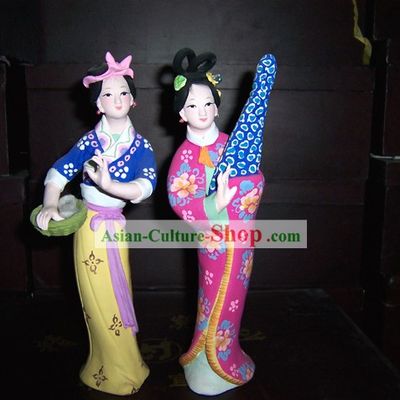 Hand Made Hui Shan Clay Figurine-Ancient Beauty Pair