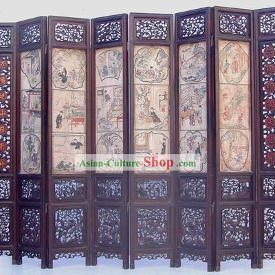1750 Chinese Basso-relievo Lacquer Hand Carved Painted Folding Screen