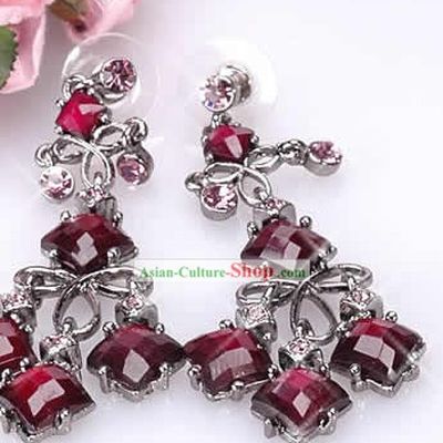 Red Purple Jewelry Inlaid Crystal Earrings