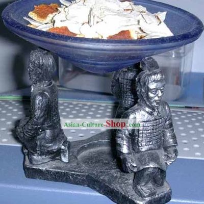 China Terra Cotta Warrior Candleholder(three kneeling warriors holding a candleholder in the palm)