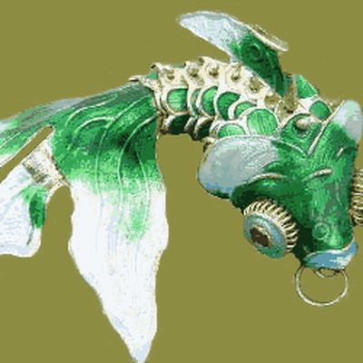 Chinese Cloisonne Lucky Koi Fish Key Ring