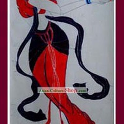 China Hand Made Batik Hanging by Miao Tribe-Flying Apsaras