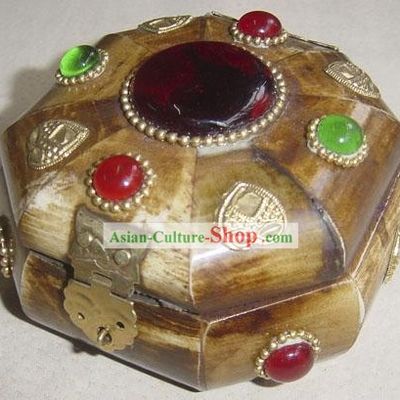 Tibet Big Yak Bone Precious Stone Jewelry Box