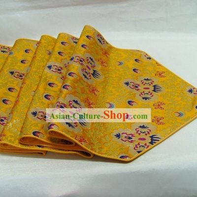 Chinese Handmade Embroidery Golden Daisy Flower Silk Table Cloth