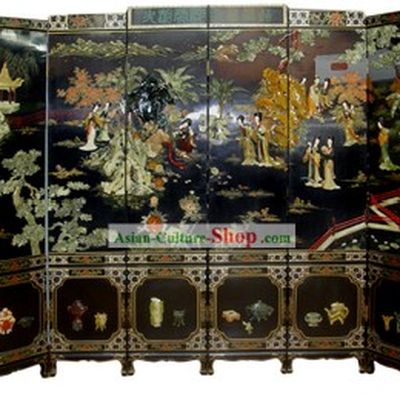 Chinese Hand Made Lacquer Ware Screen-Qing Dynasty Beauties