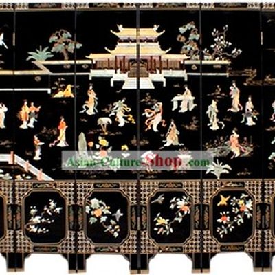 Chinese Hand Made Lacquer Ware Screen-Ancient Fairies