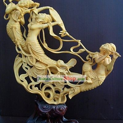 Chinese Hand Carved Sculpture-Ancient Flying Angel