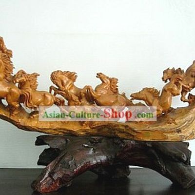 Chinese Hand Carved Sculpture-Running Horses Group