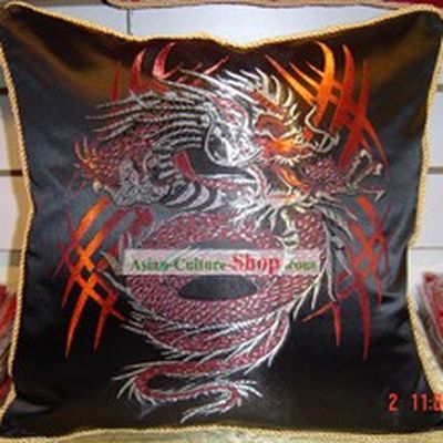 Chinese Ancient Dragon King Silk Cushion