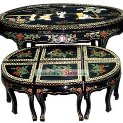 Chinese Stunning Palace Lacquer Ware Table and Stool Set