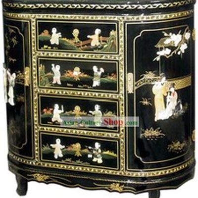 Chinese Palace Lacquer Ware Cabinet-Ancient Children and Women Fun