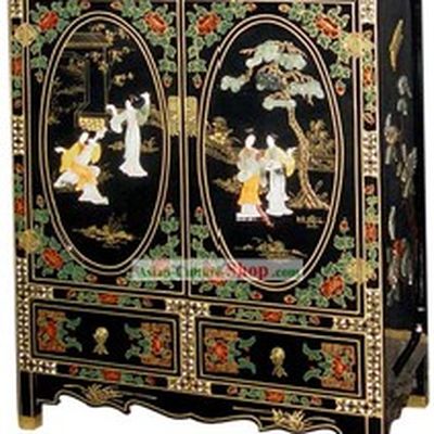Chinese Traditional Large Lacquer Ware Cabinet-Beauty